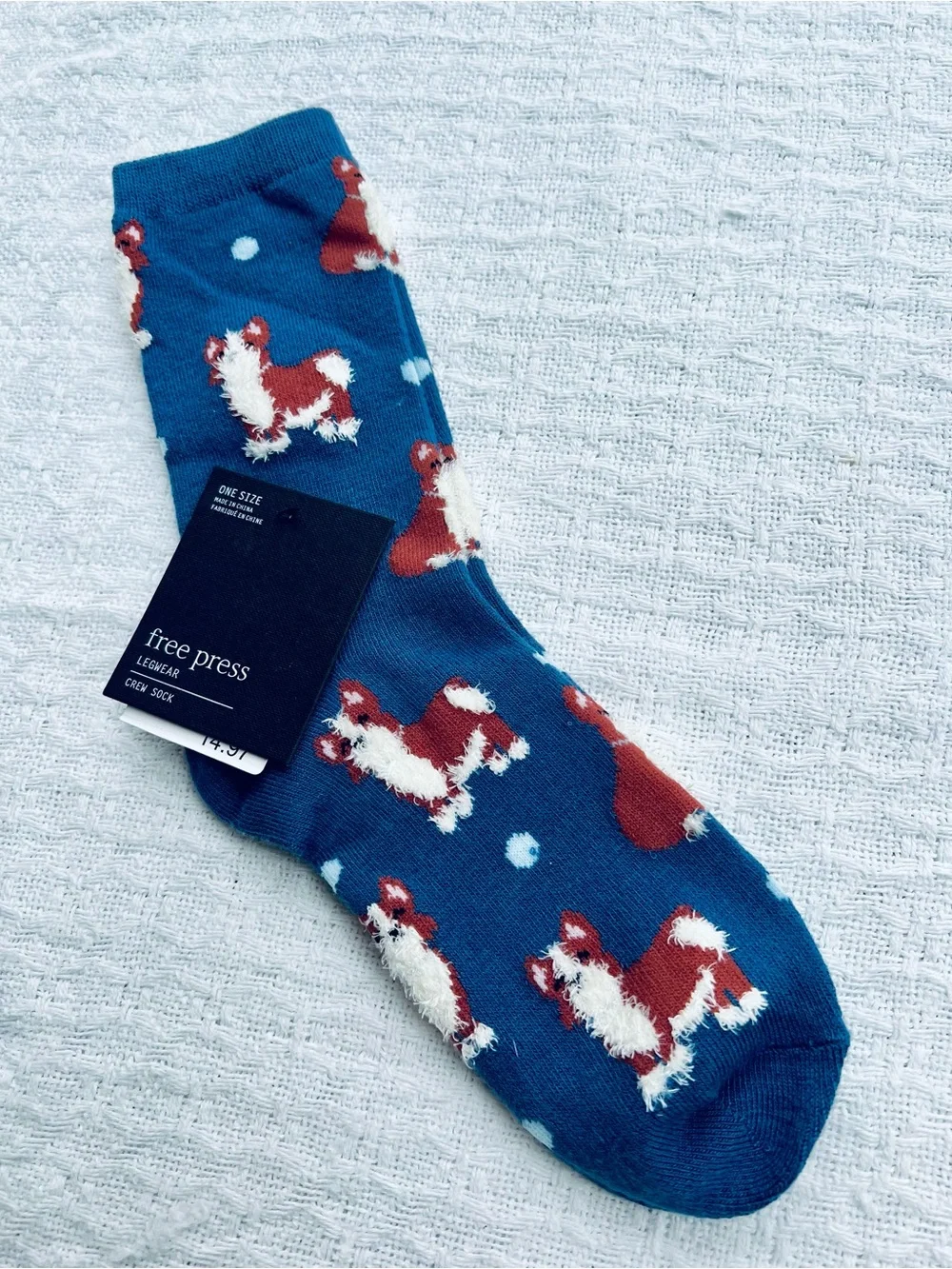 FREE PRESS LEGWEAR BLUE CREW SOCKS with CORGI DOGS